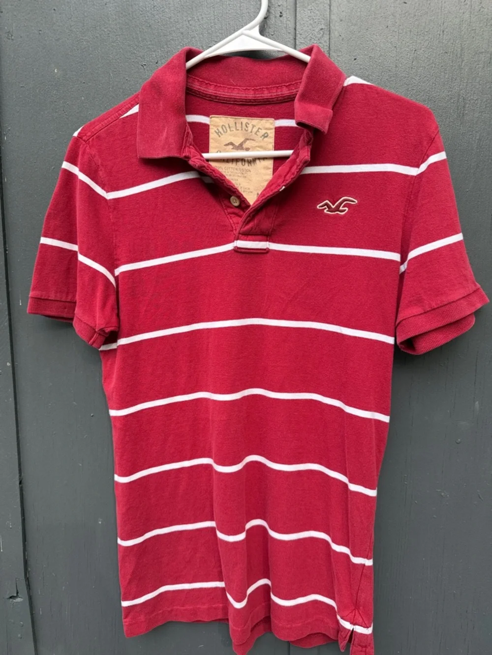 Hollister Red Polo with White Stripes - Picture 1 of 1
